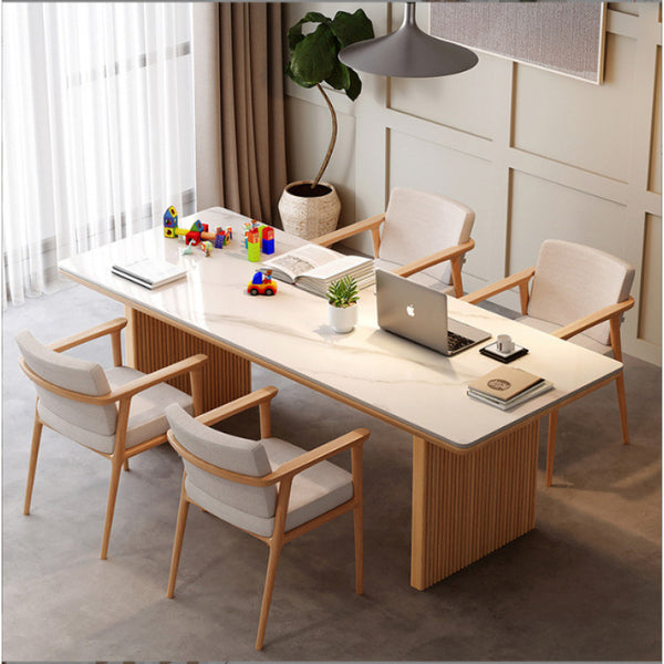 Modern simple cream rock slab desk computer table living room solid wood desk chair combination household kung fu workbench