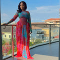 European and american style ins cross-border women's retro pleated print patchwork waist a-line dress - round neck, long sleeve, suitable for home wear