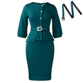 D607 new european and american elegant stretch bodycon round neck ruffle high waist chic bodycon solid color export dress