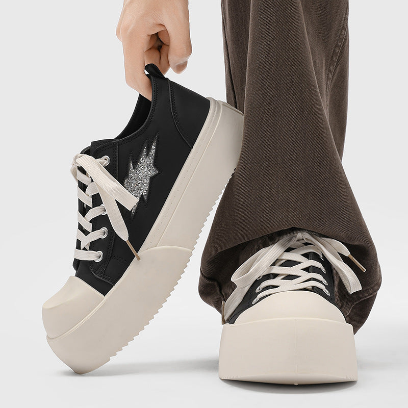 Mickey big head lightning derby shoes men 2026new arrivalthick sole heightened black warrior casual low ankle sneakers sports shoes