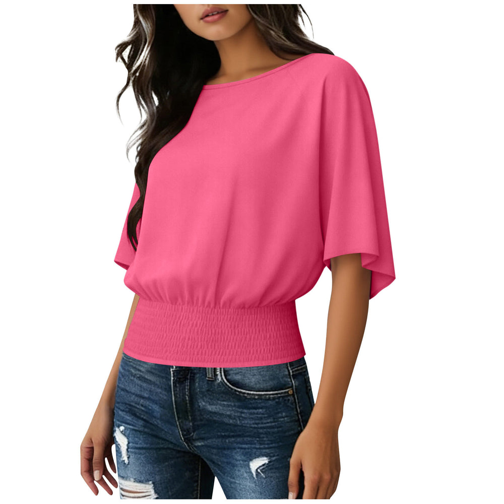 fashionpure colorfashionloosecasual short-sleeved round neck t-shirttops for women