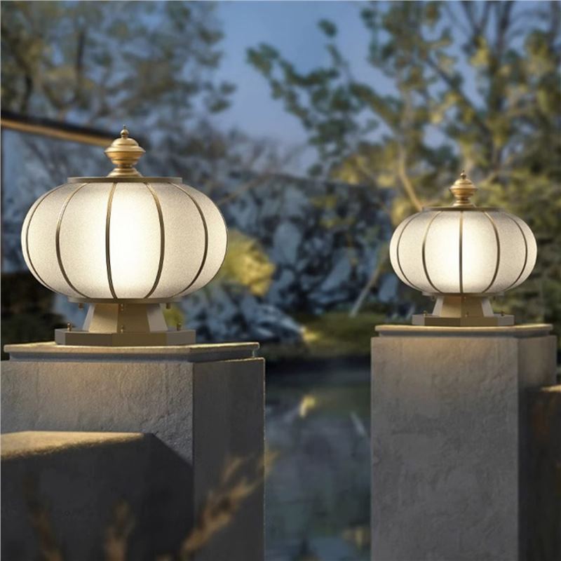 Outdoor waterproof solar post cap lights - all-copper round ball courtyard gate pillar lights for villas and gates