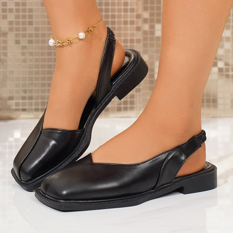 plus size new arrival baotou slip-on square heel sandals women's plaidflatsfashion square toe mary jane sandals