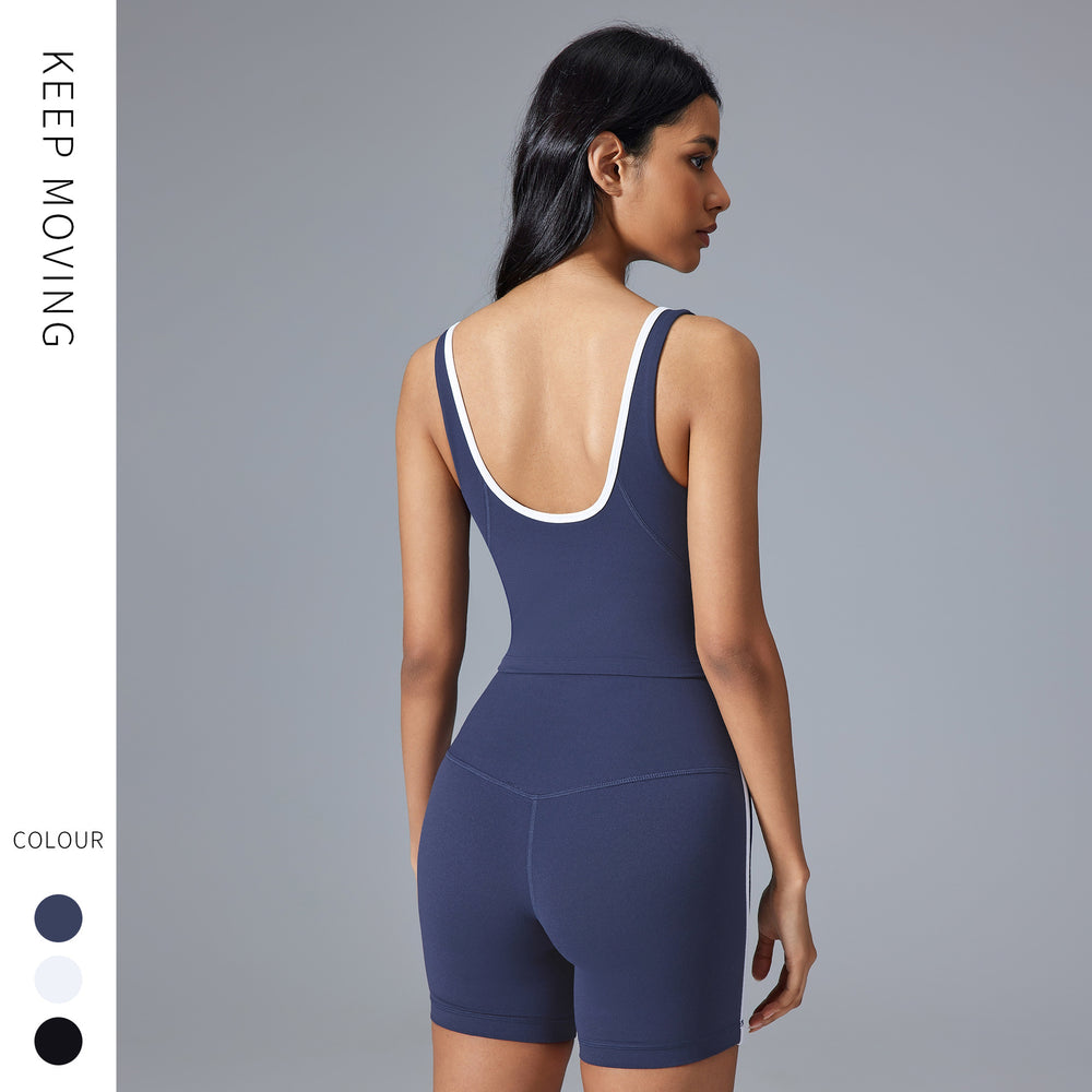 Fitness yoga outfit set with padded bra, beautiful back sports tank top, high-waisted butt-lifting tight yoga shorts set for women