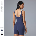 Fitness yoga outfit set with padded bra, beautiful back sports tank top, high-waisted butt-lifting tight yoga shorts set for women