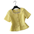 French style beaded square neck short sleeve blouse - women's commute top with sequins, elegant, slimming, and figure-flattering