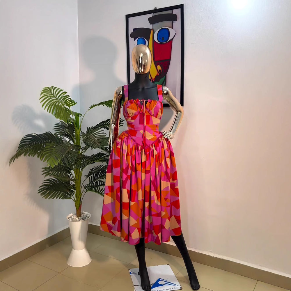 supply summernew arrivalprintingsexy waist mid-length skirt fashionfashion geometric printing suspender skirt