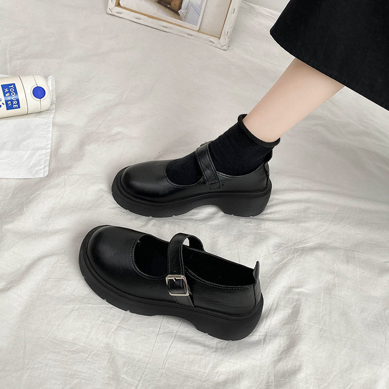 Women's high heels: new autumn 2025 collection - round toe, chunky heel, versatile retro japanese style leather mary janes in black