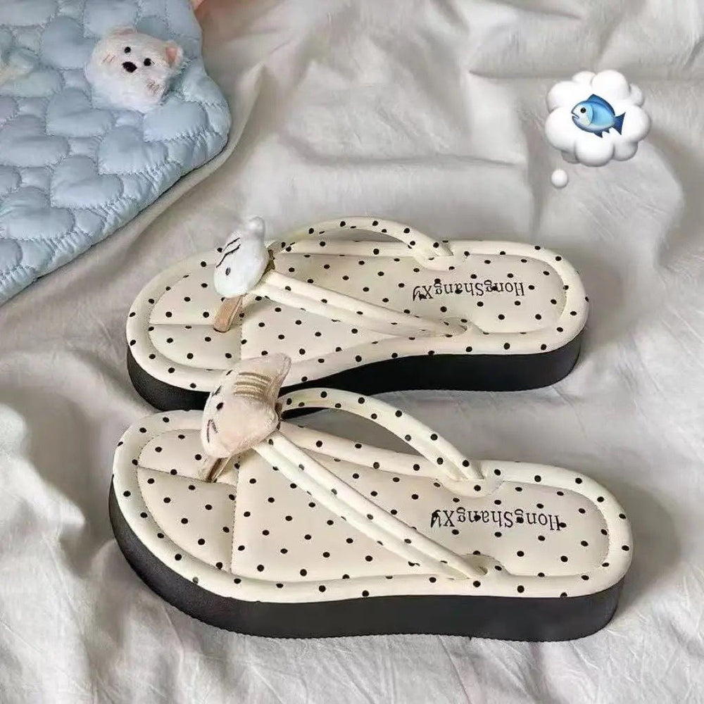 Cute polka dot platform flip-flops - women's summer lightweight soft sole height increasing everyday outdoor anti-slip beach vacation sandals