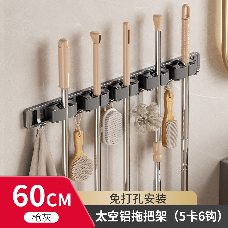 Powerful mop clip Wall hanging mop hook Fixed buckle artifact No punching toilet Bathroom storage broom rack