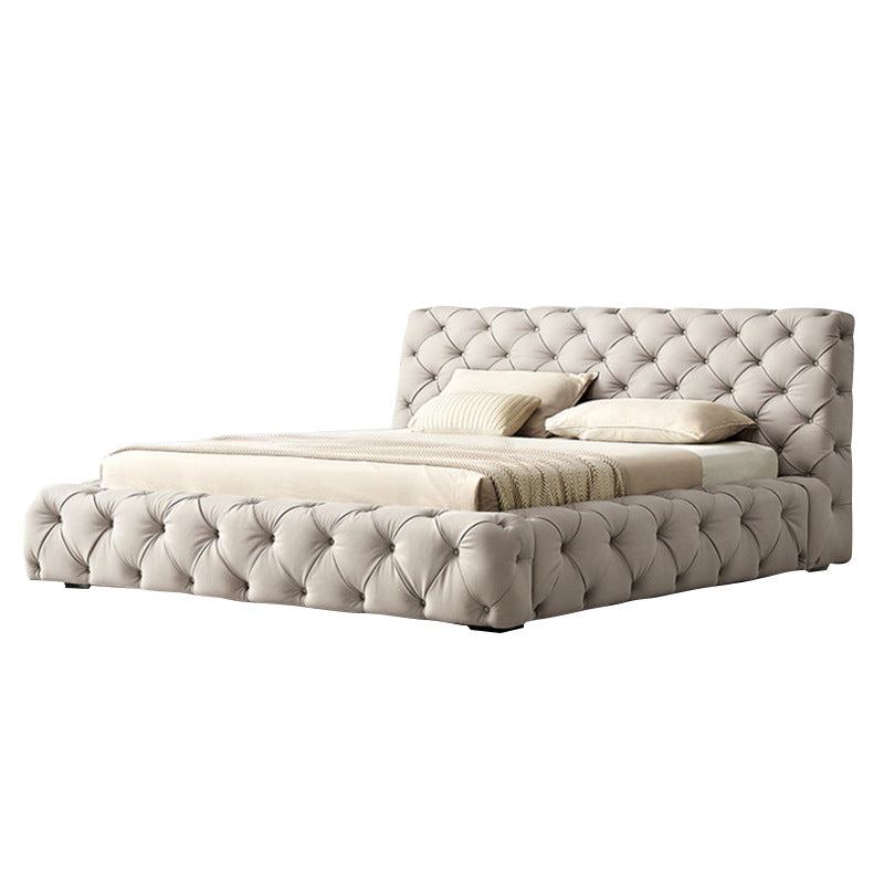 Foshan furniture italian light luxury master bedroom button bed modern casual internet celebrity bed genuine leather cream style double fabric bed