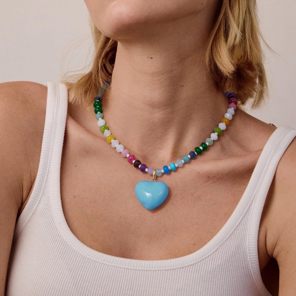 Trendy dopamine crystal seed bead necklace - red glass heart, unique beaded heart, sweet & spicy girl jewelry