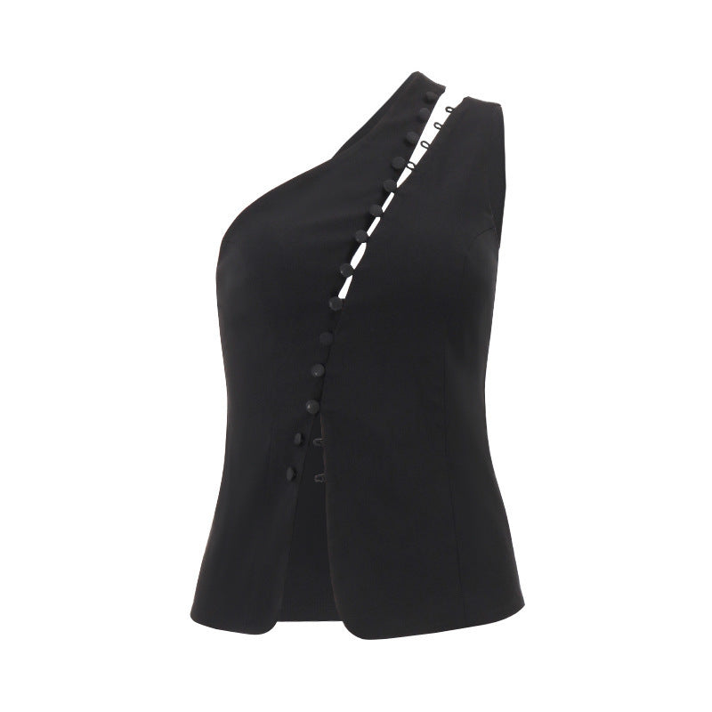 women's spring  new fashion design asymmetrical neck hook-and-eye closure sleeveless tank top - hot girl style