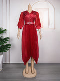 export fashion pleated skirt elegant commute  african women's plus size curvy dress with belt