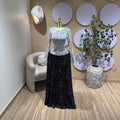 European and american cross-border women's fashion  spring new arrival: long-sleeved, round neck, printed, slim-fit, pleated, patchwork maxi dress