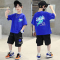 Boys' short-sleeve set - summer  new style: stylish t-shirt and shorts for mid-to-large children. cool and trendy summer outfit for little men