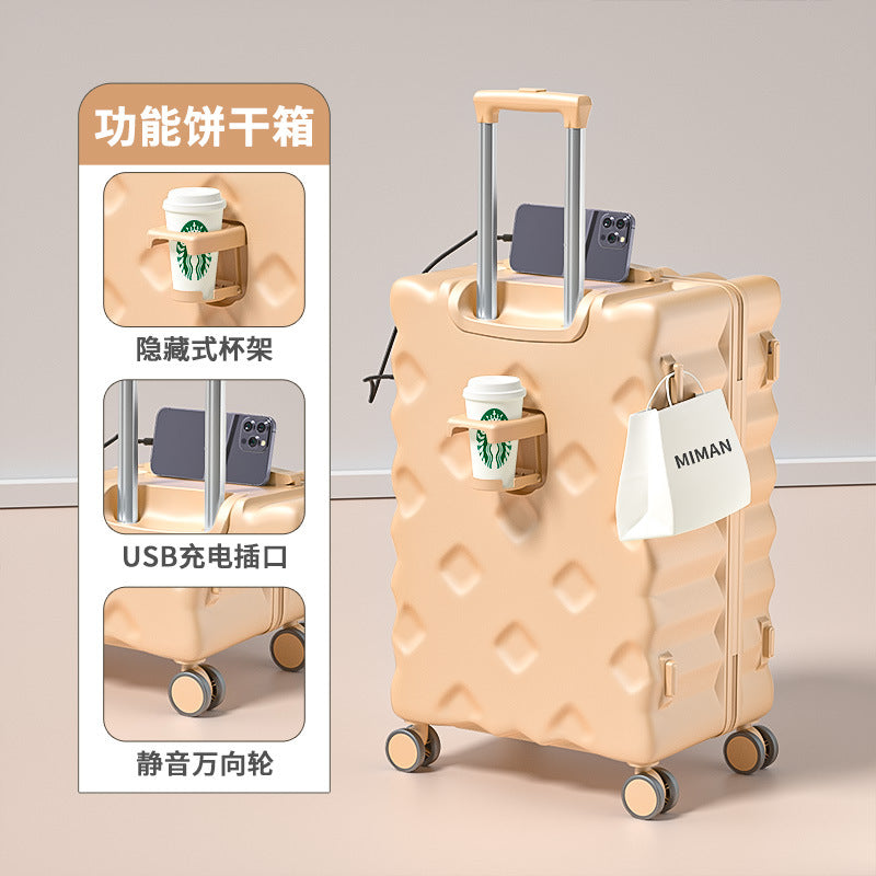 Large-capacity suitcase women's 2024 new high-value suitcase 20-inch boarding rod password leather case universal wheel