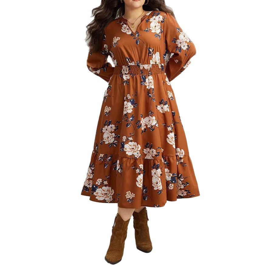 European and american cross-border e-commerce new print dress casual french style 110kg plus size women's high-quality dress