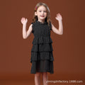 Girls' polka dot black ruffle dress, kids' sundress, ages 3-12, korean style summer new arrival