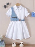 spring/summer children's export lapel shirt dress for girls, denim vest two-piece set