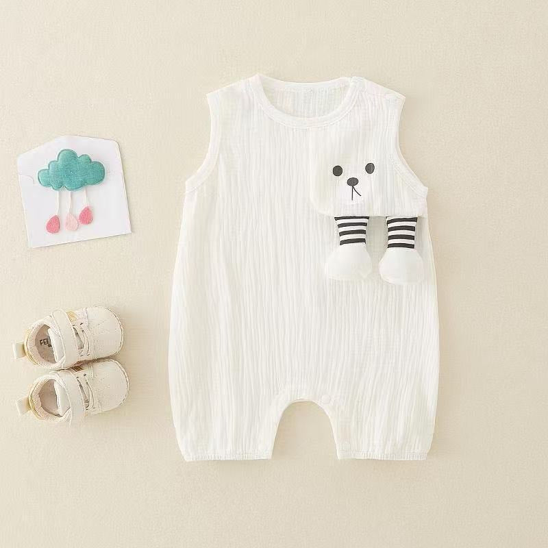 New arrival kidsfashion style vest wide shoulder jumpsuit summer boys newborn summer cartoon jumpsuit
