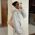 Amazon fashion cross-border  new arrival women's embroider hooded sweatshirt with pink floral lettering on the back and double sleeves