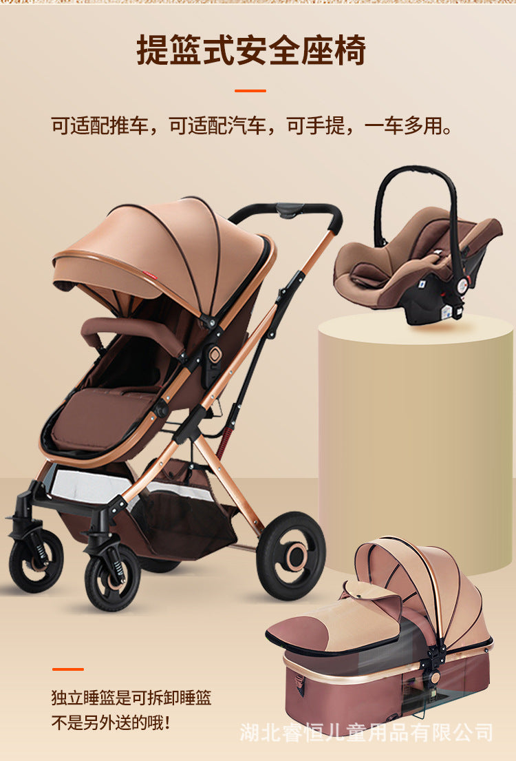 Customized kids stroller, two-way, sit and lie down, baby one-click foldable high-view stroller, foldable