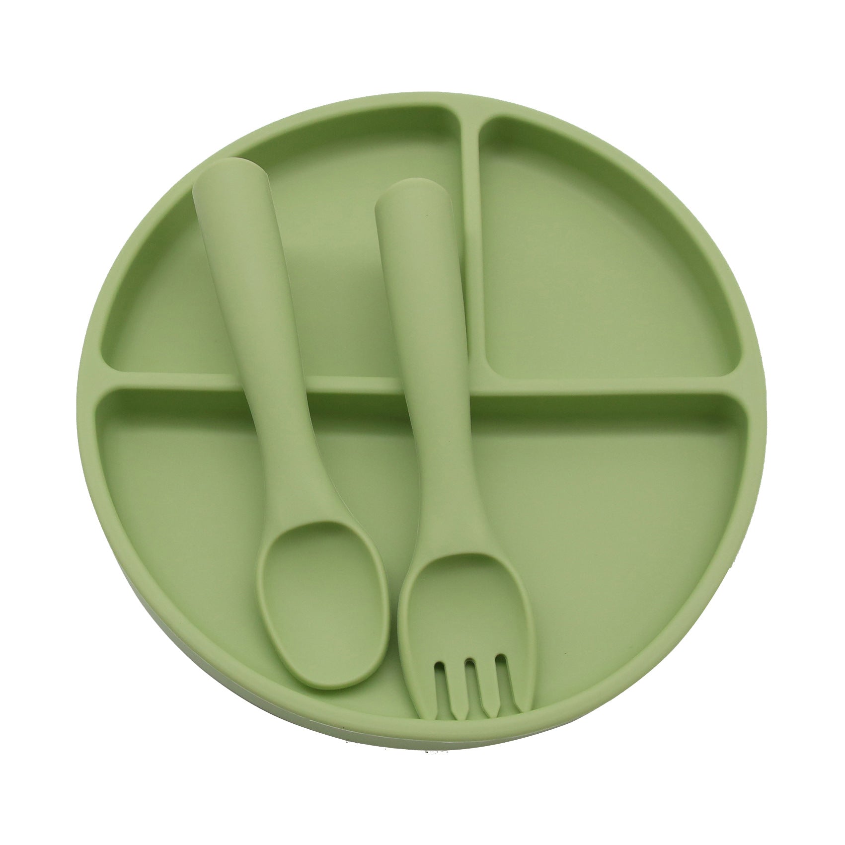 Cross-border wholesale round silicone dinner plate, baby and children's suction cup integrated tableware, learning to eat training grid plate, complementary food bowl
