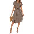 cross-border all-over print batwing sleeve drawstring dress