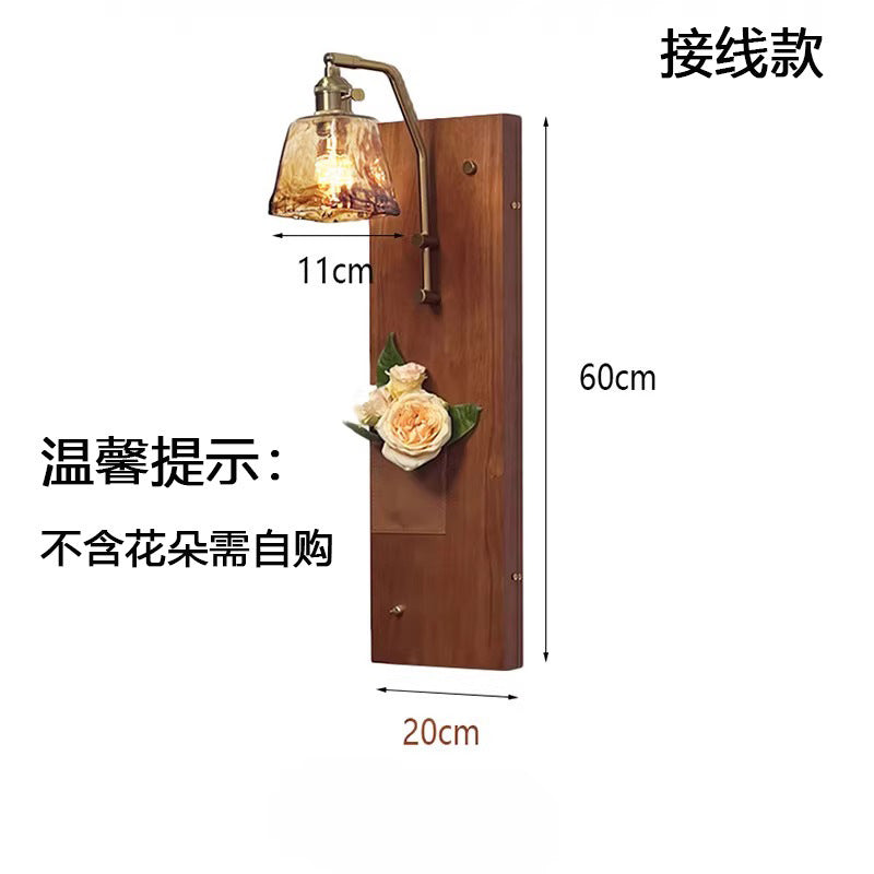 Wabi-sabi style wall lamp solid wood retro living room bedroom wall lamp bedside lamp entrance aisle cafe b&b wall lamp