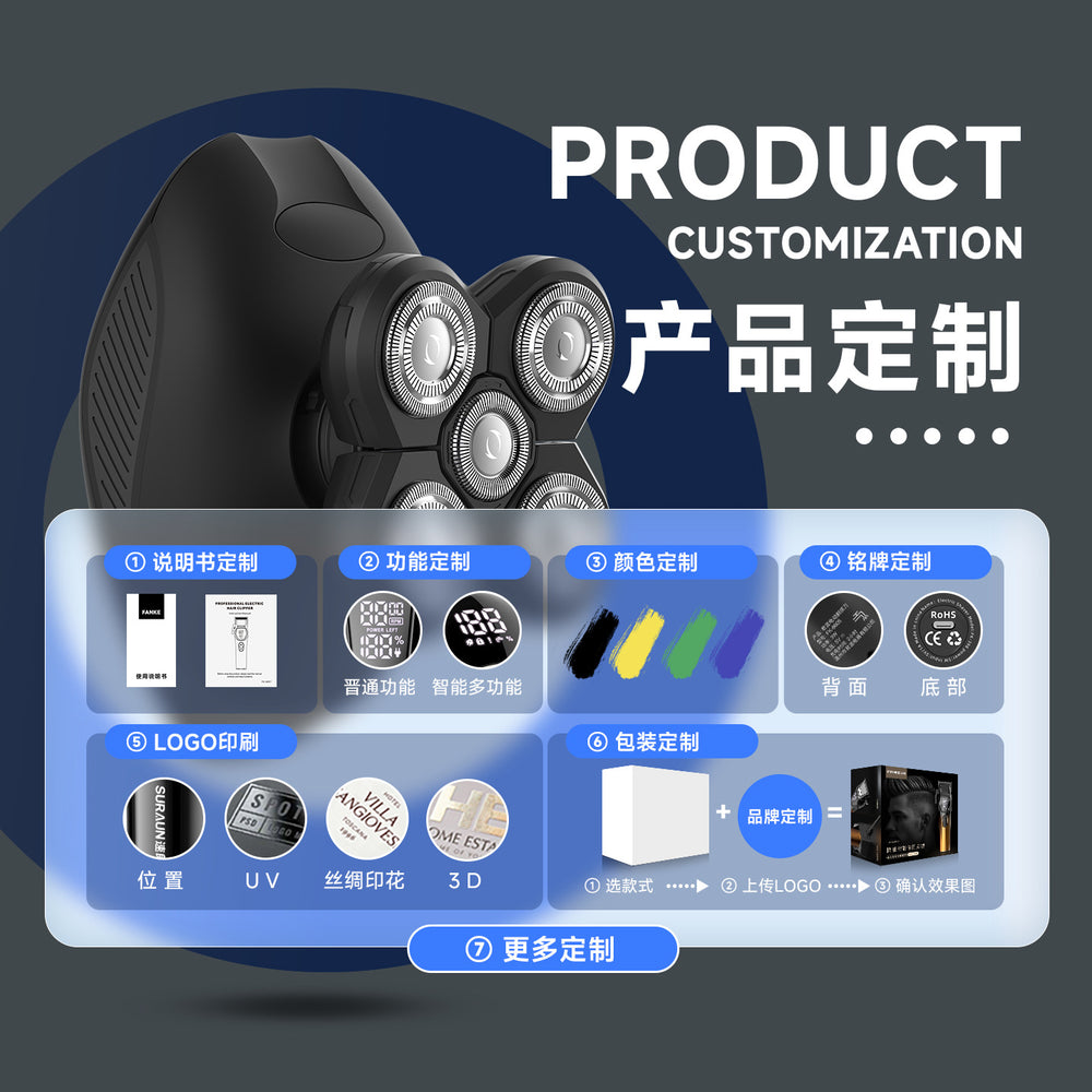 Self-service bald head handy gadget multi-functional hairdressing shaver men's grooming suit washable fast charging bald head machine cross-border