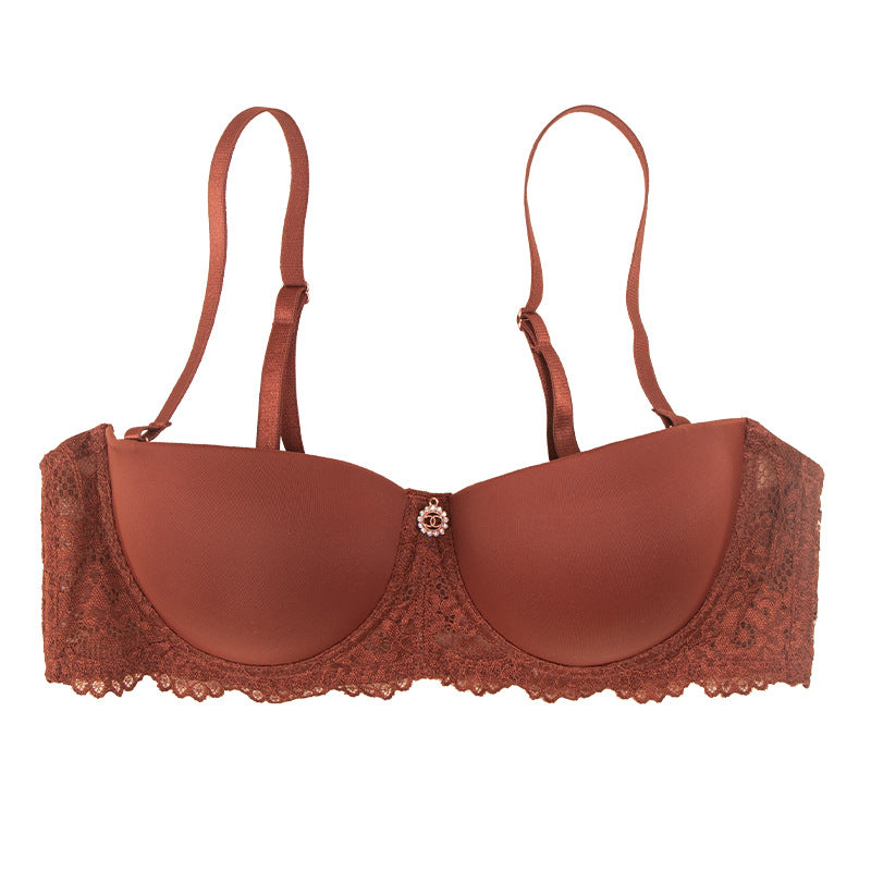 fashionsexylace edge glossy intimates small breasts gathered with steel rims to prevent sagging plaid breathable bra for women