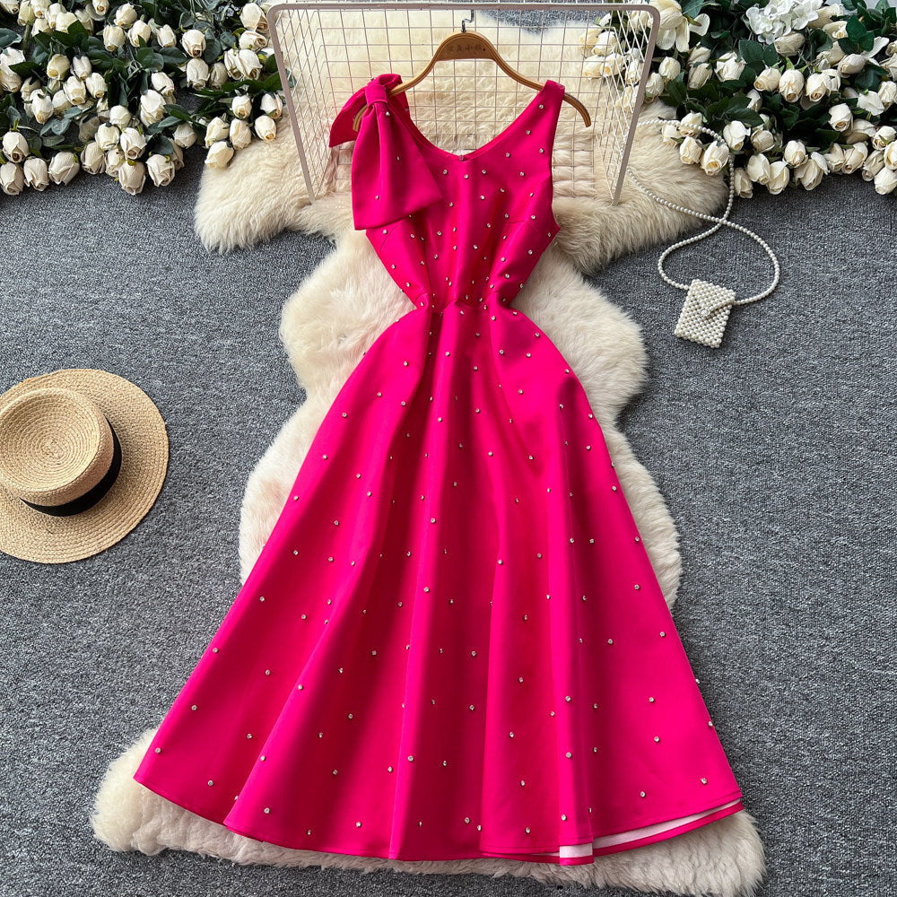 Accessible luxury thousand gold style sleeveless a-line dress women's spring elegancehigh waistslimming lookelegant celebrity banquet dress