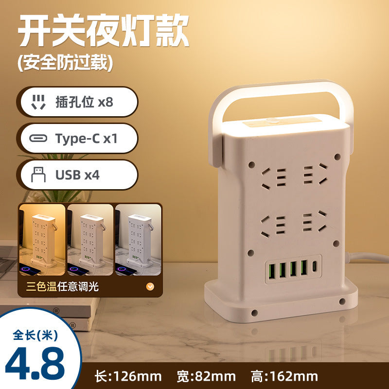 Wireless charging power strip, smart usb fast charging, multi-outlet, multi-function, thickened copper wire, power strip for home, office, and dorm