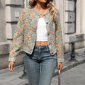 Fashion cross-border foreign trade  independent station washed new style age-reducing casual retro jacquard long-sleeved jacket for women trendy