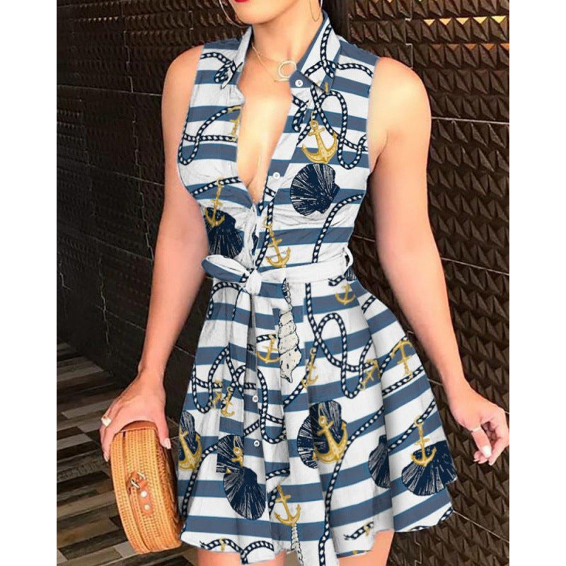 summer new arrival: cross-border women's fashion hot seller - v-neck tie-up sexy printed dress