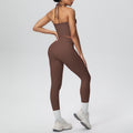New arrival cross-border brushed beautiful back tight strap halter high waist yoga suit sports running fitness two-piece set