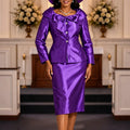 Autumn new solid color bodycon skirt set - cinched waist jacket with bow collar, elegant church banquet dress set