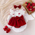 valentine's day sweet & romantic big bow print patchwork girls' cute two-piece dress set