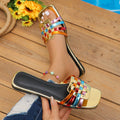 new plus size export colorful woven casual flat slippers women's open toe fashionable versatile flat slide sandals