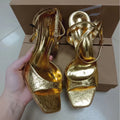 Za2024 spring/summer new arrivals: women's gold ankle strap metallic stiletto sandals