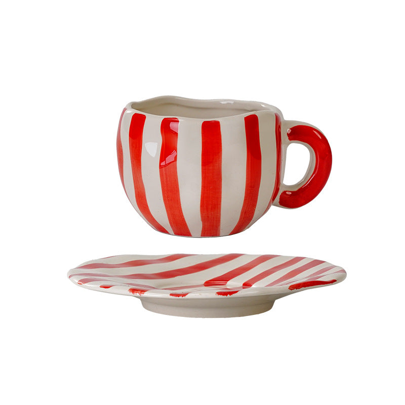 Hand-painted ceramic coffee cup and saucer set - unique gift mug - creative niche gift - high-value handcrafted cup