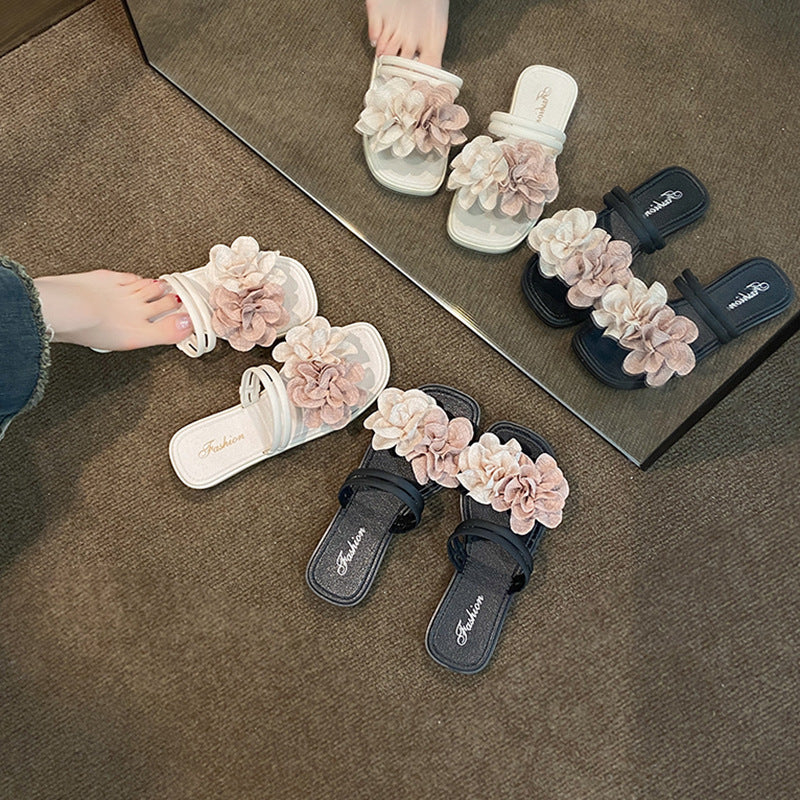 Color block retro floral fairy style women's sandals - summer new comfortable thong sandals for vacation