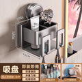 Suction cup toothbrush holder - no drilling required, toothbrush & mouthwash cup organizer, toothpaste dispenser, wall-mounted bathroom storage rack