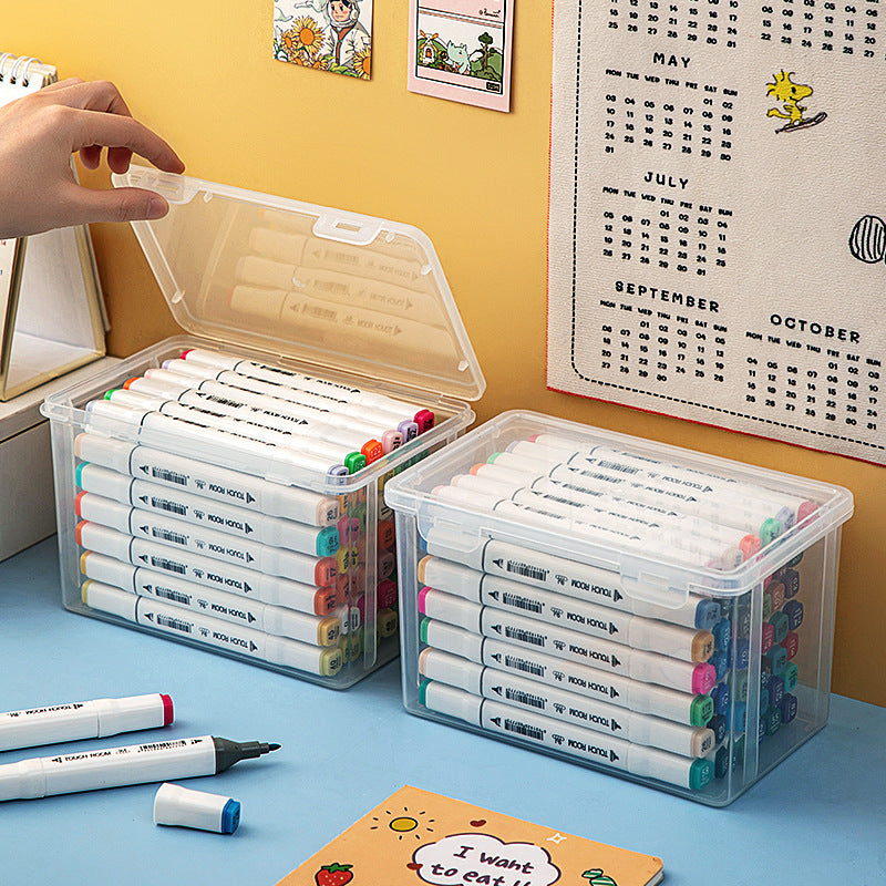 Desktop marker storage box with lid Transparent desk Stationery storage box Rectangle flip plastic pencil case
