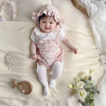 Summer newborn & infant fashion lace overalls set - baby girl cute top & lace inner layer 4-piece outfit