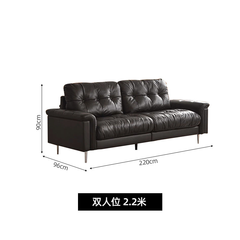 Retro black leather sofa, medieval style living room, small apartment, down designer straight row three-slot nebula sofa