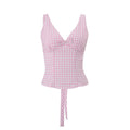 European and american women's clothing  spring new arrivals: fashionable retro fresh plaid sexy deep v backless cinched waist camisole top