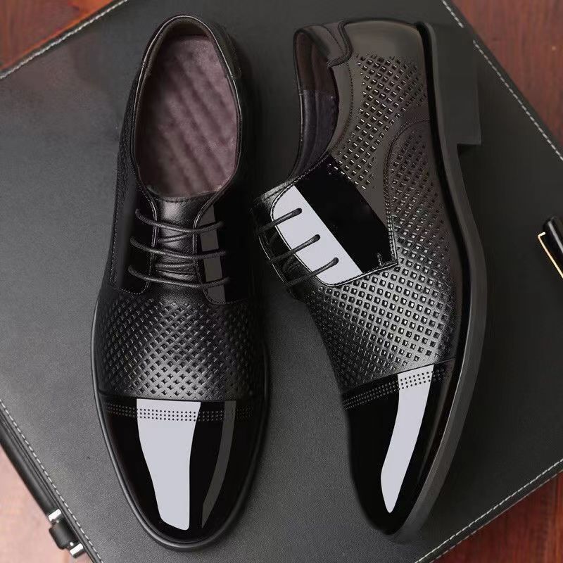 Summernew arrivalcut out perforated breathable business formal leather shoes men's casual wedding groom british pointed toe men's shoes
