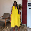 European and american cross-border women's clothing:  summer new arrival - elegant v-neck, loose fit, plus size, drawstring pocket, sleeveless dress